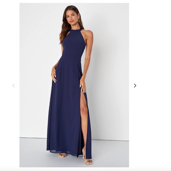 Lulus Confidently Charismatic Navy Blue Backless Halter Maxi Dress - Size XL - Picture 1 of 5